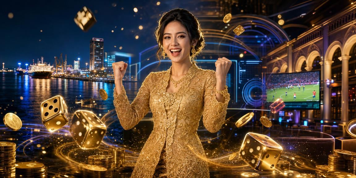 Permainan dadu dalam suasana tradisi kebaya Malaysia dengan warna-warna tempatan yang meriah